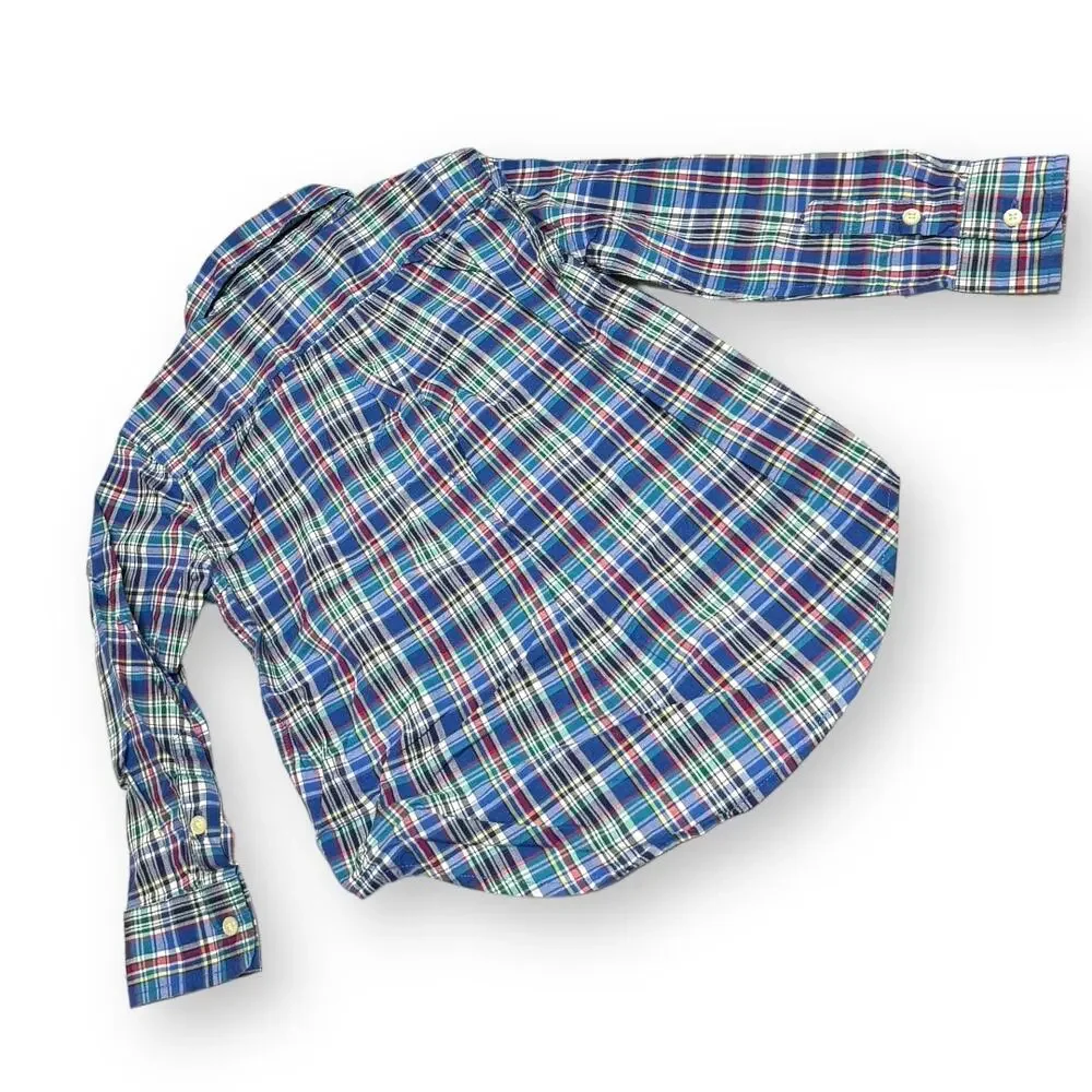 Ralph Lauren Boys Shirt Sz 3 3T Blue‎ Red Green Yellow White Plaid Long Sleeve